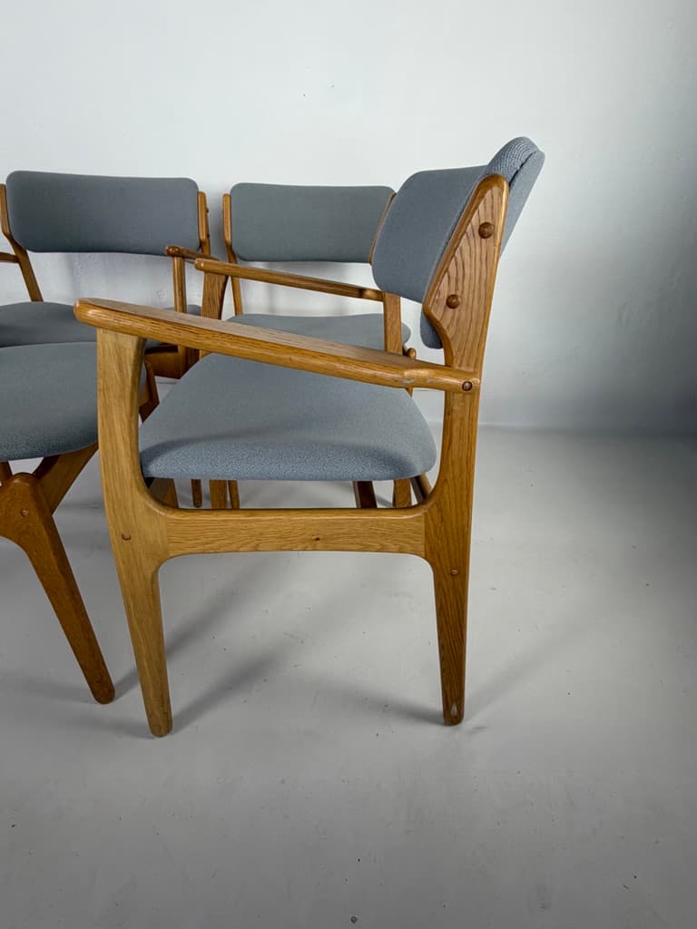 Set of five chairs, brown oak, grey fabric, by E. Buch, Denmark, 1960s. - 365486