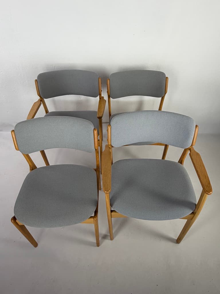 Set of five chairs, brown oak, grey fabric, by E. Buch, Denmark, 1960s. - 365485
