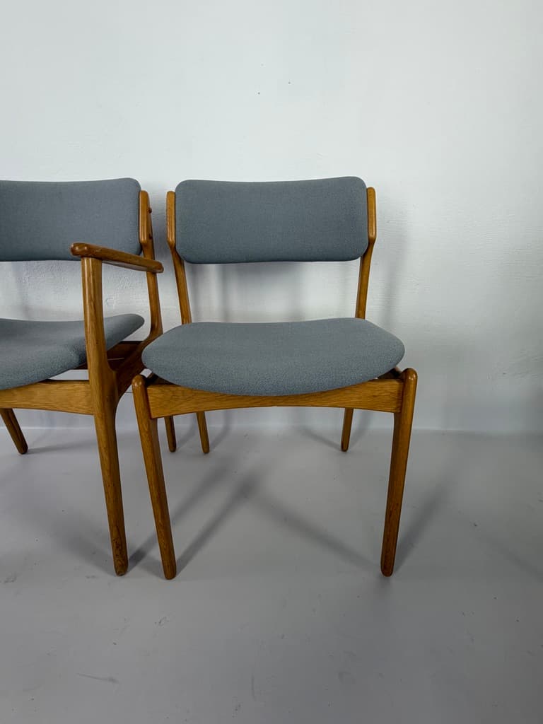 Set of five chairs, brown oak, grey fabric, by E. Buch, Denmark, 1960s. - 365489