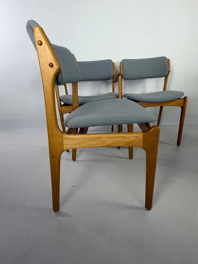 Set of five chairs, brown oak, grey fabric, by E. Buch, Denmark, 1960s. - 365491