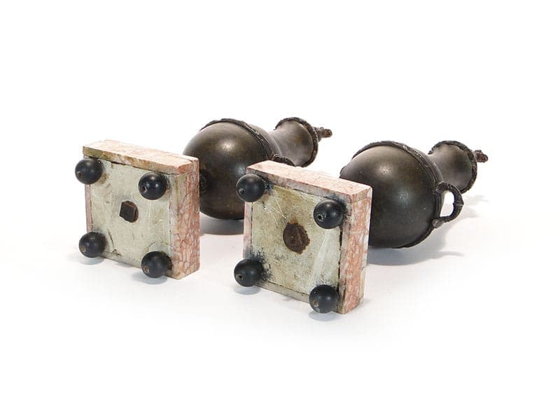 Pair of mantel garnitures amphorae, beige marble, brown-black metal, France, 19th century - 365506