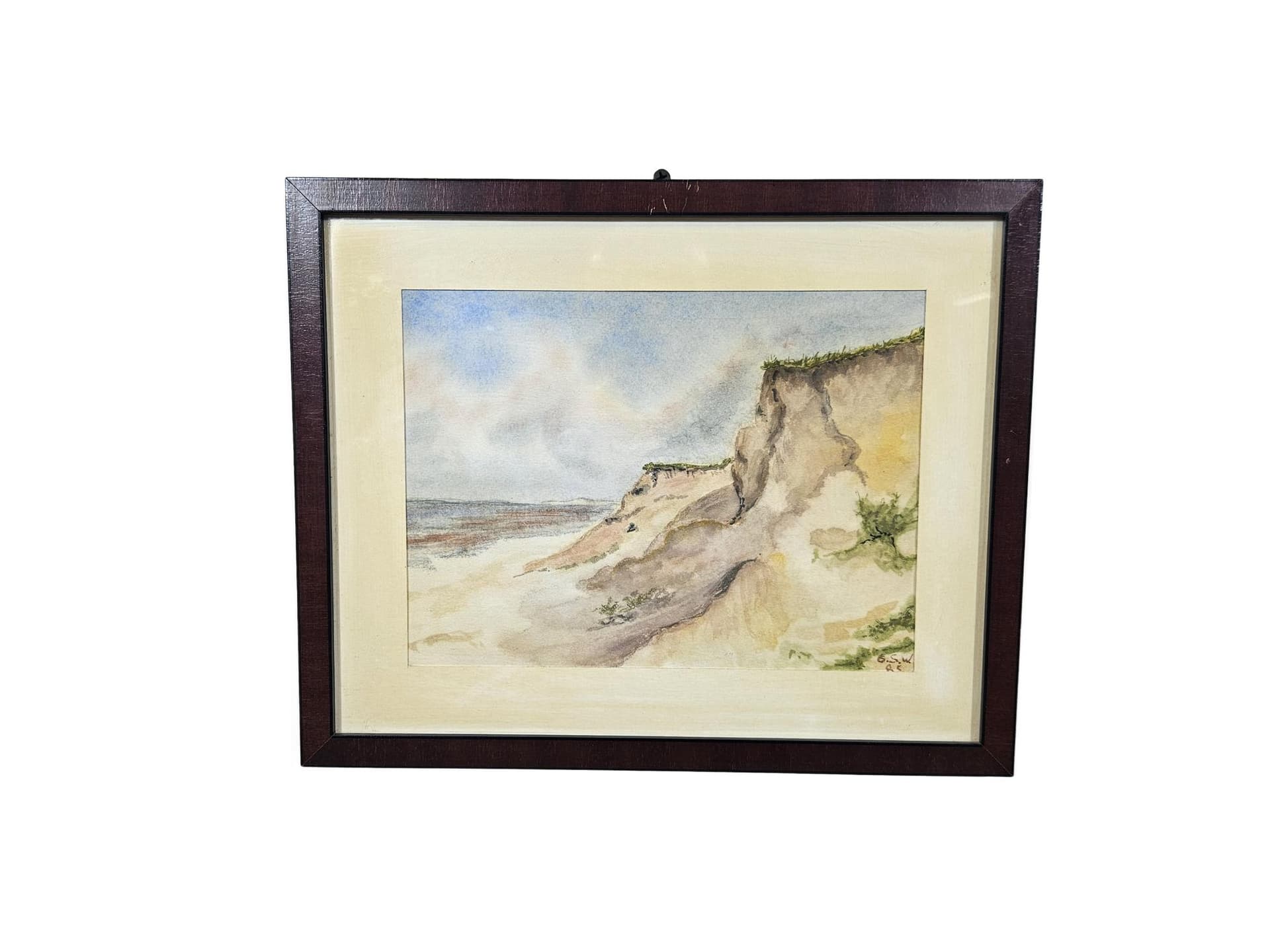 Artwork Wybrzeże, beige blue pastel, paper, 1980s, 26x32.5 cm