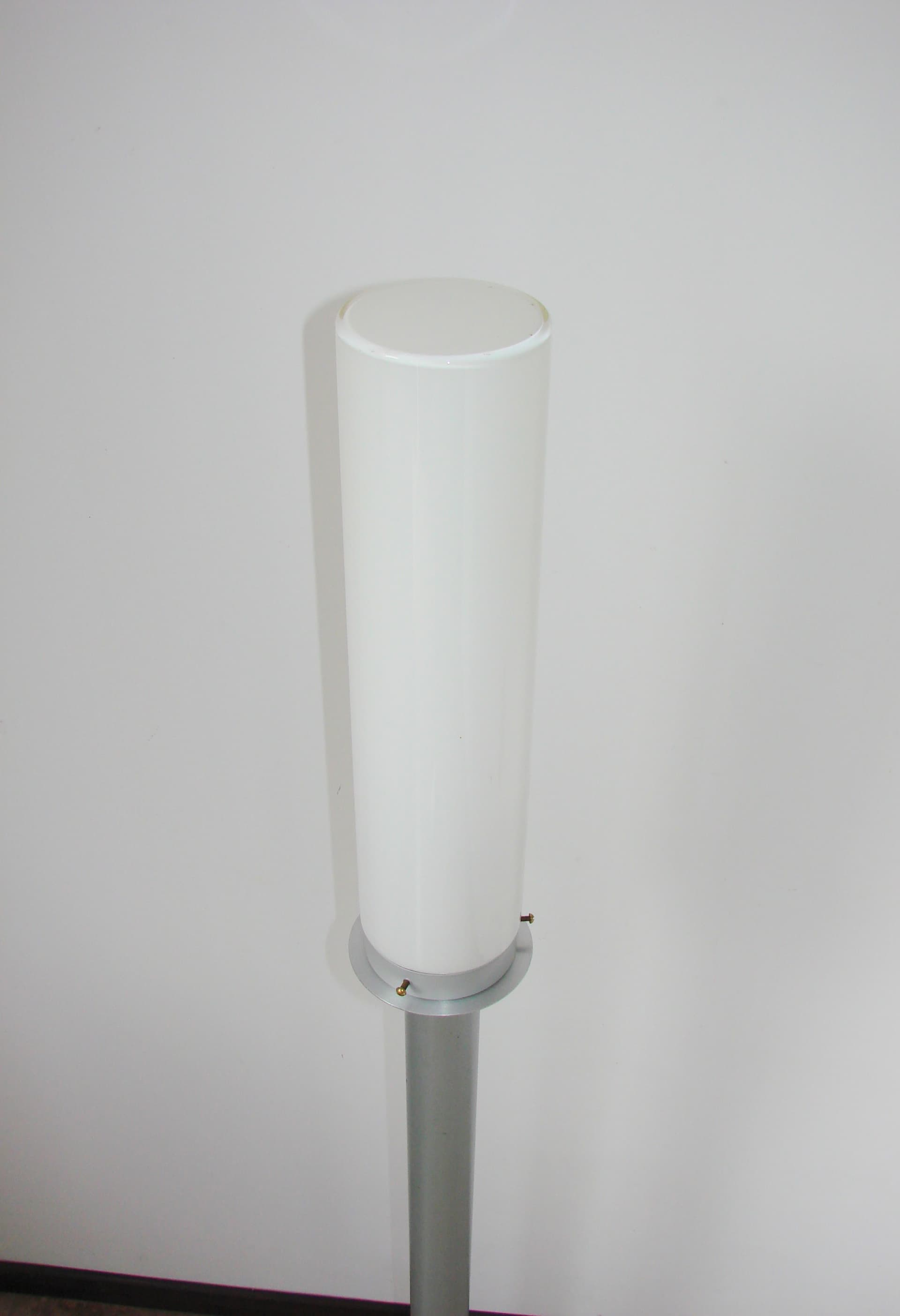 Floor lamp, grey metal, white glass shade, 1980s - 365561