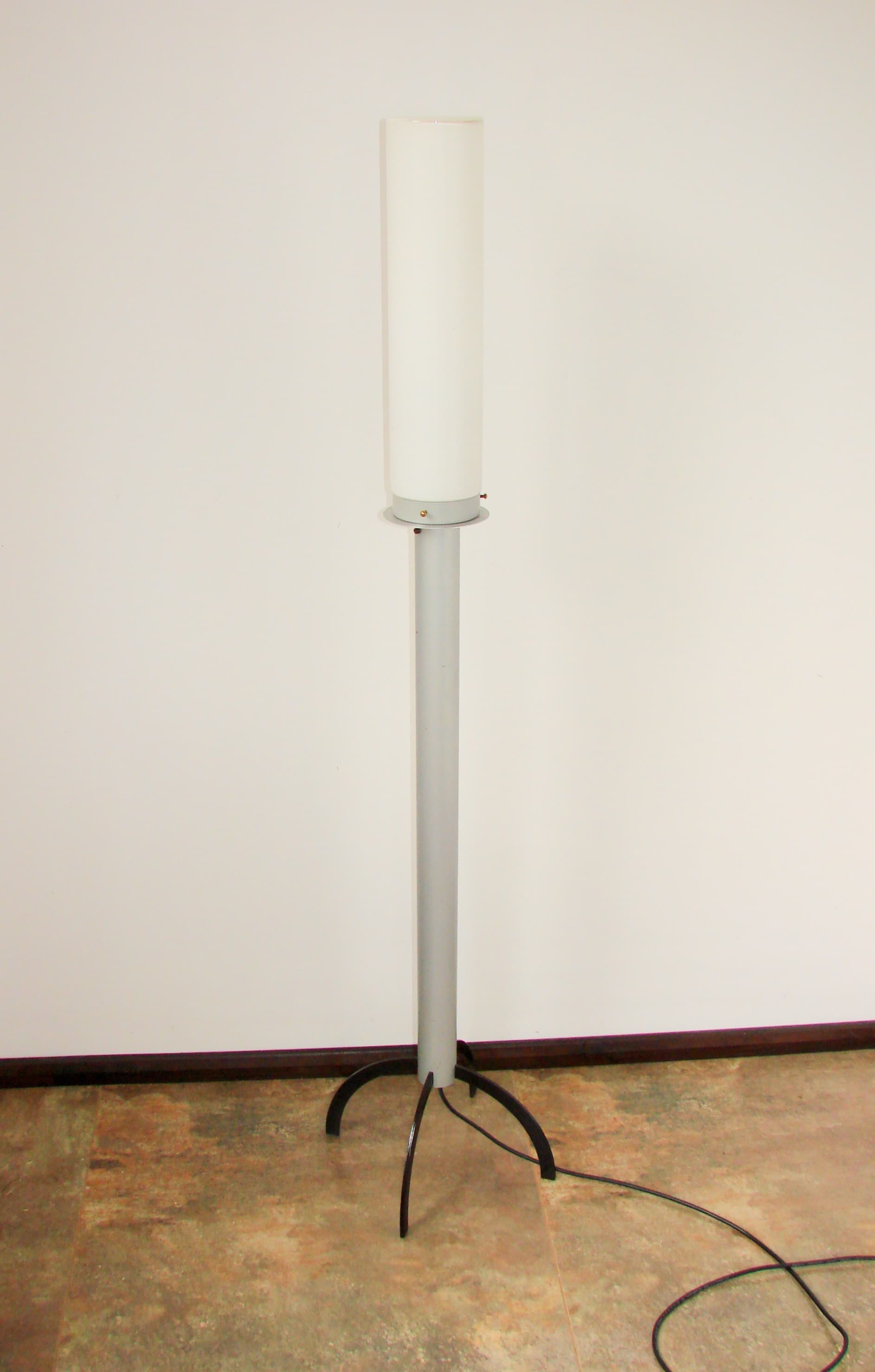 Floor lamp, grey metal, white glass shade, 1980s - 365563