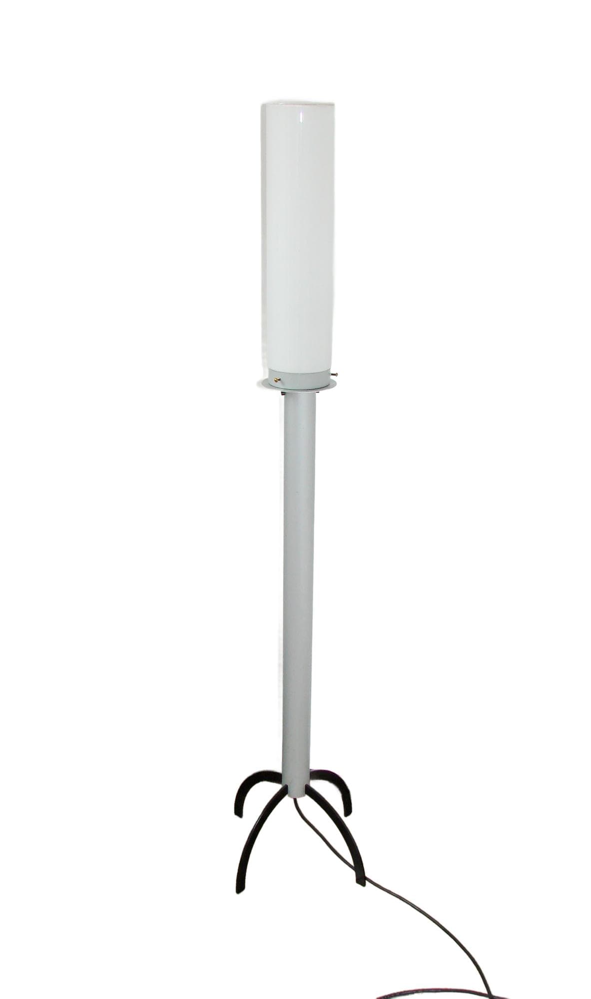 Floor lamp, grey metal, white glass shade, 1980s