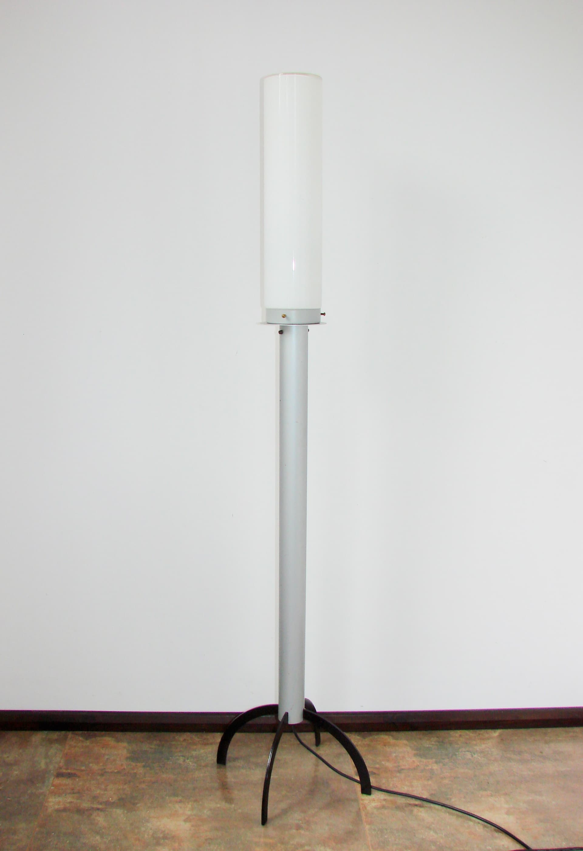 Floor lamp, grey metal, white glass shade, 1980s - 365565