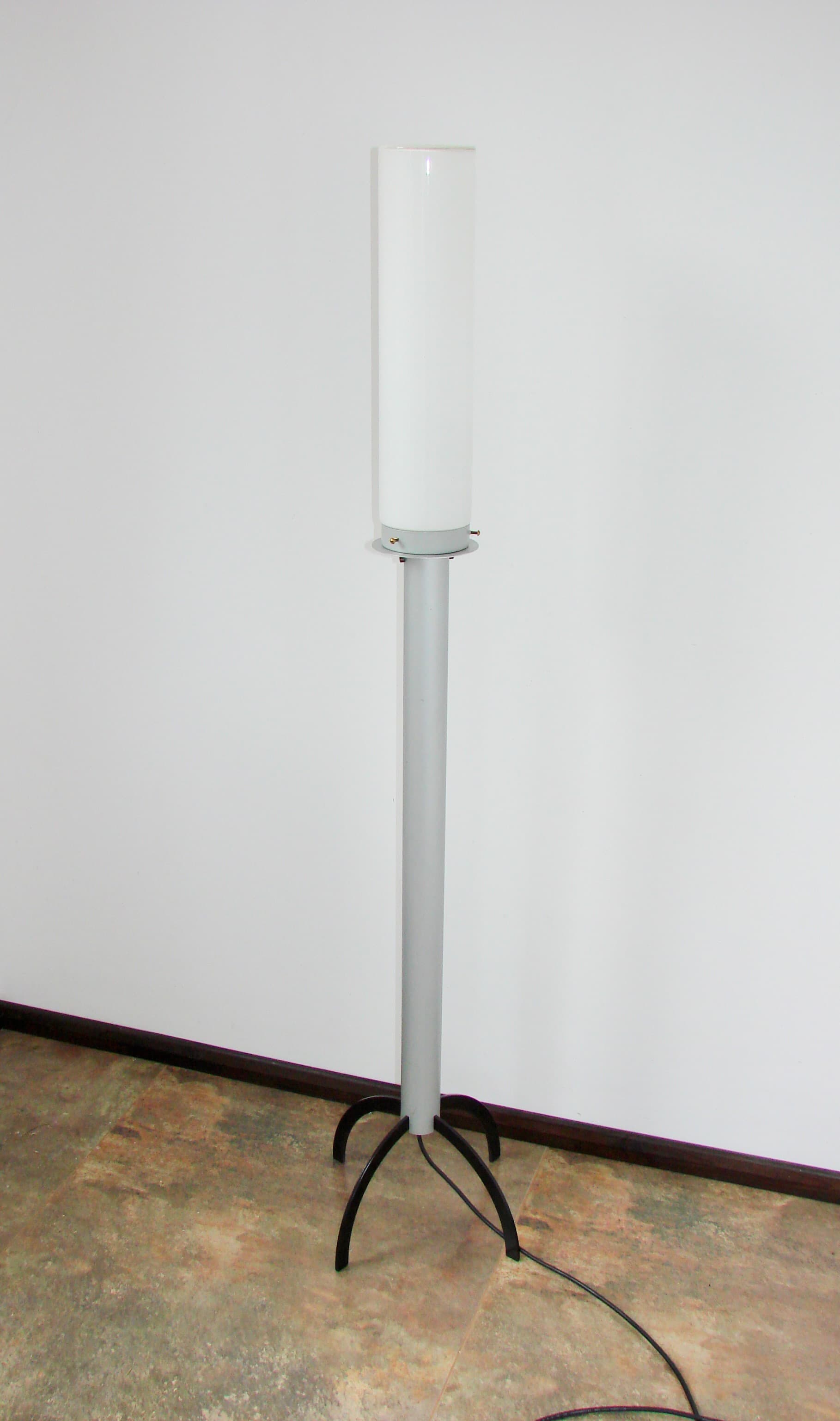 Floor lamp, grey metal, white glass shade, 1980s - 365559