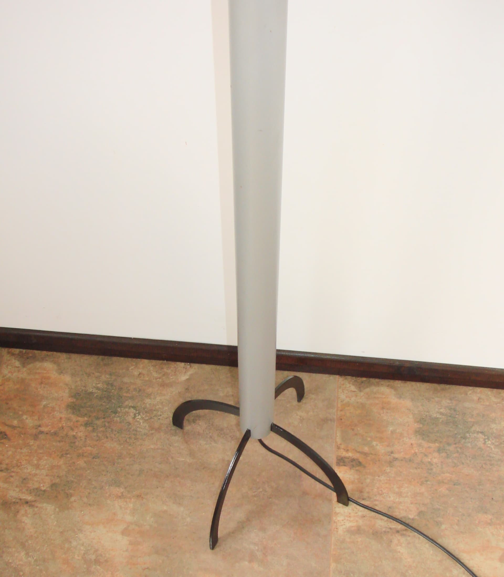 Floor lamp, grey metal, white glass shade, 1980s - 365562