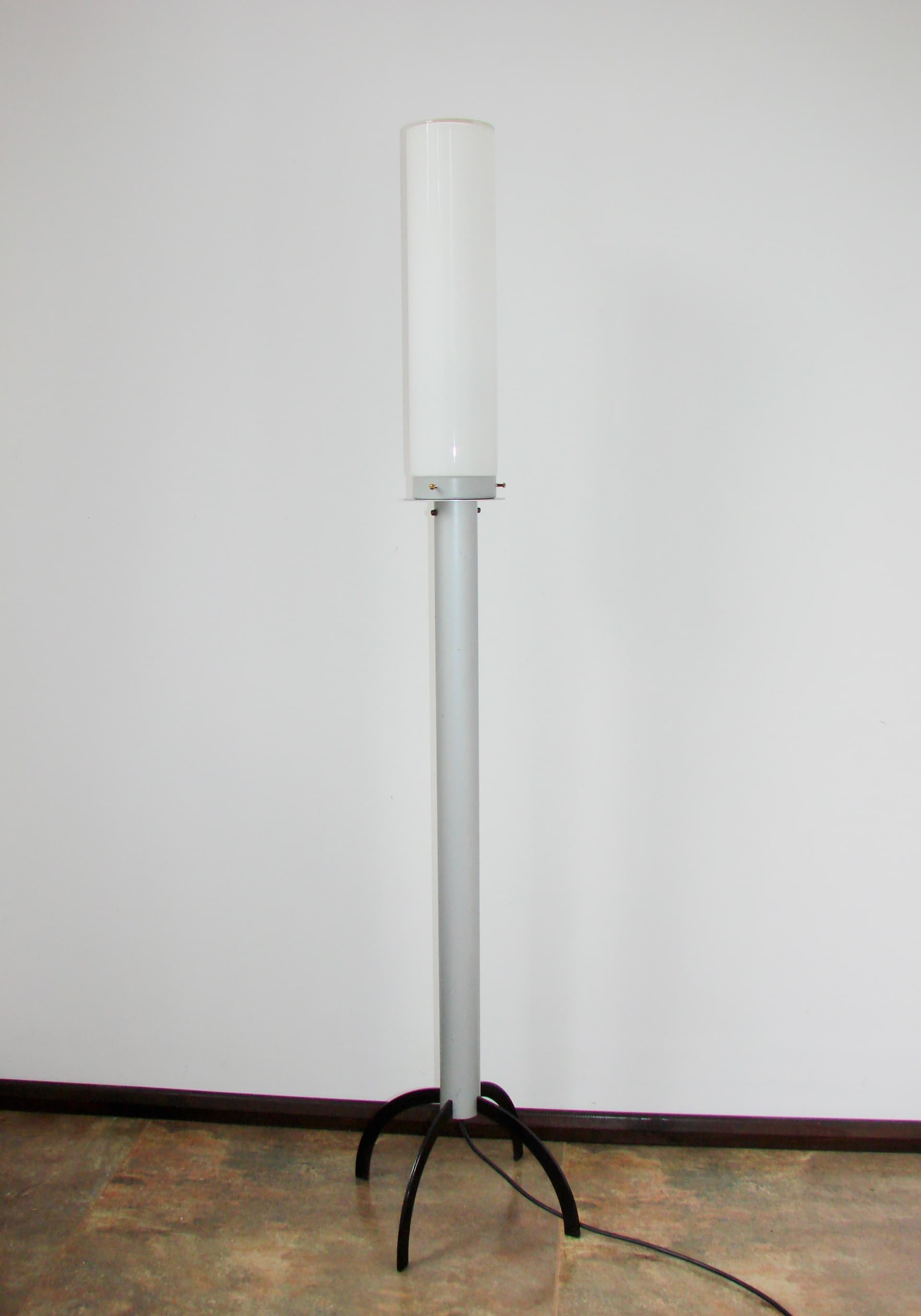Floor lamp, grey metal, white glass shade, 1980s - 365560