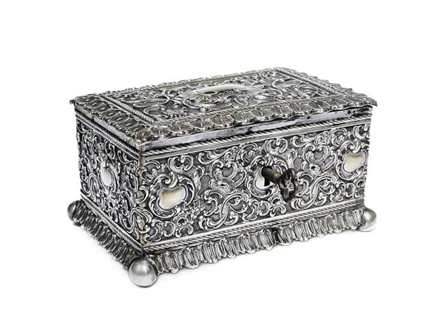 Jewelry Casket Rococo, silver brass, WMF, Germany, 19th century - DIMENSION