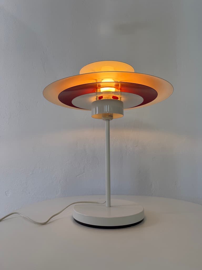 Table lamp, white, red, metal, Denmark, 1980s - 365725