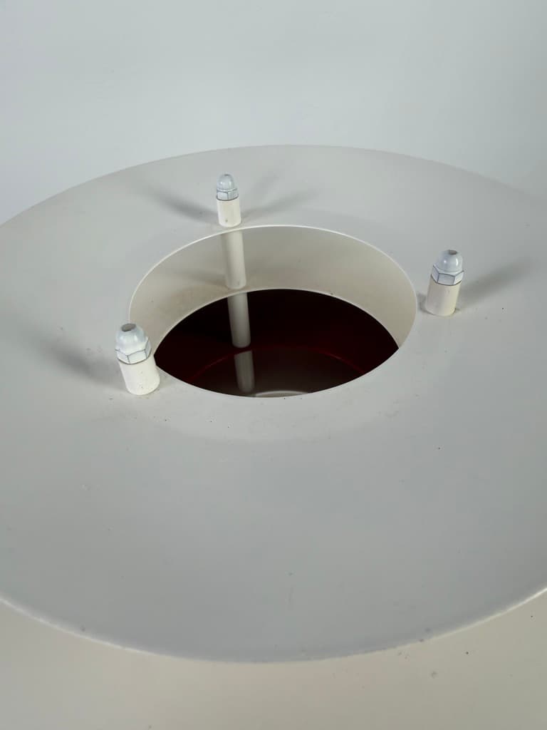 Table lamp, white, red, metal, Denmark, 1980s - 365720