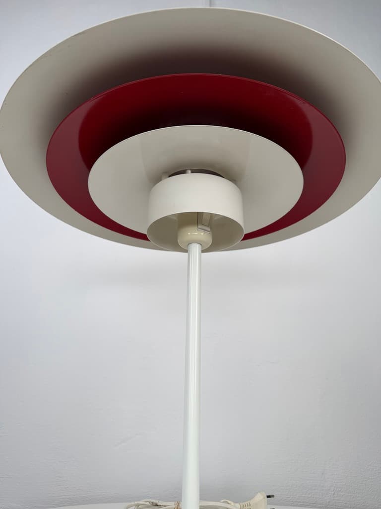 Table lamp, white, red, metal, Denmark, 1980s - 365717