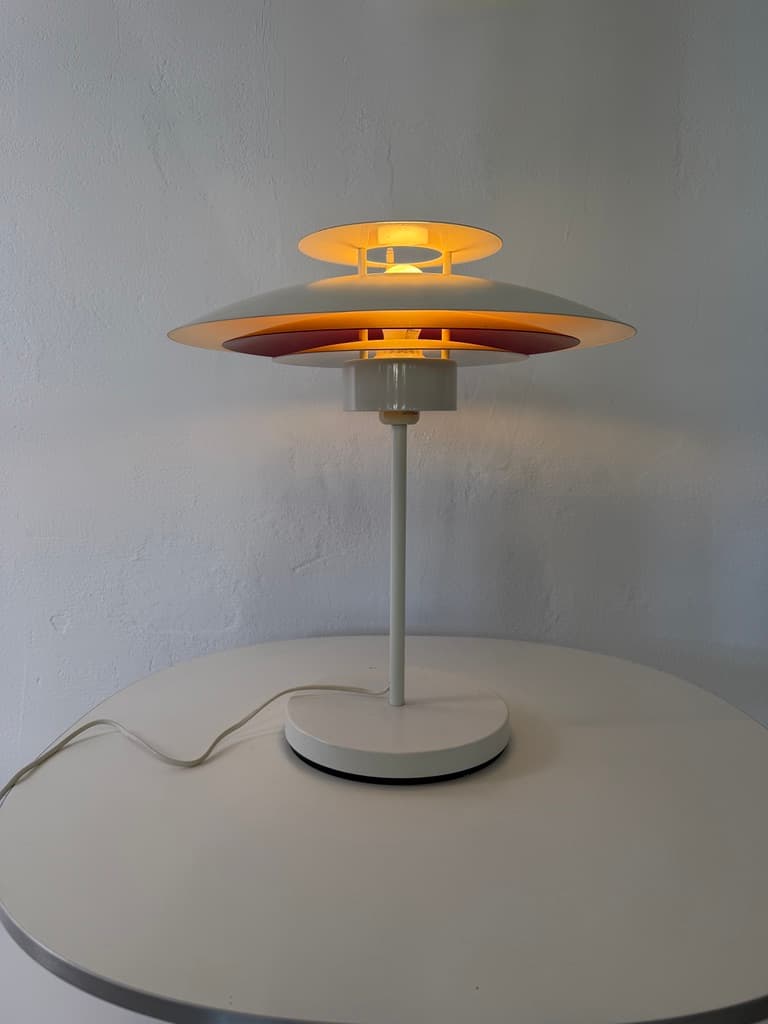 Table lamp, white, red, metal, Denmark, 1980s - 365723