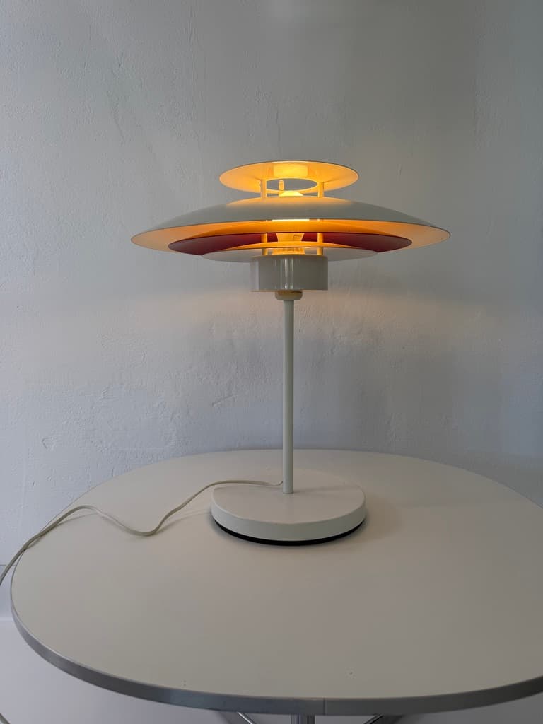 Table lamp, white, red, metal, Denmark, 1980s - 365724