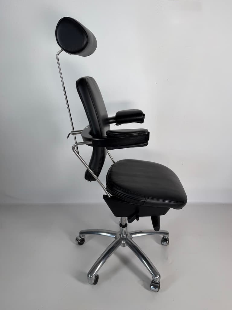 Swivel Chair Sonet, black natural leather, silver aluminium, Denmark, 1980s. - 365727