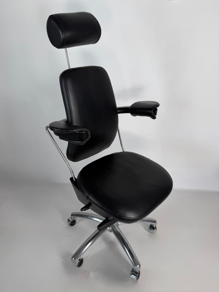 Swivel Chair Sonet, black natural leather, silver aluminium, Denmark, 1980s. - 365729