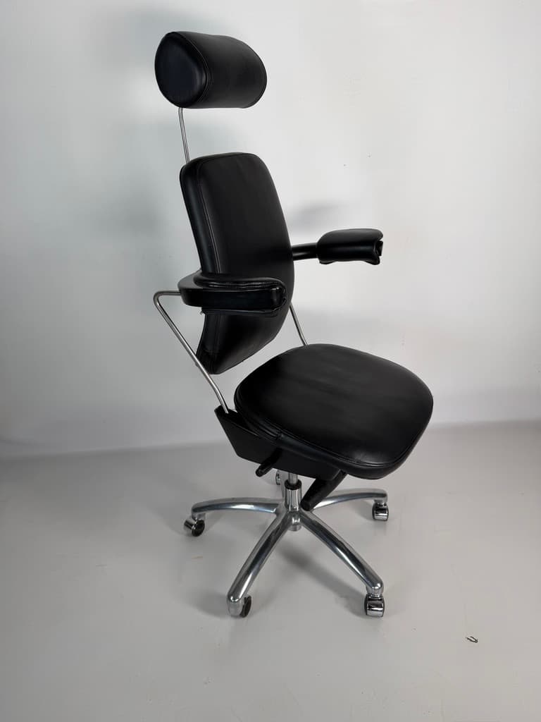 Swivel Chair Sonet, black natural leather, silver aluminium, Denmark, 1980s. - 365726