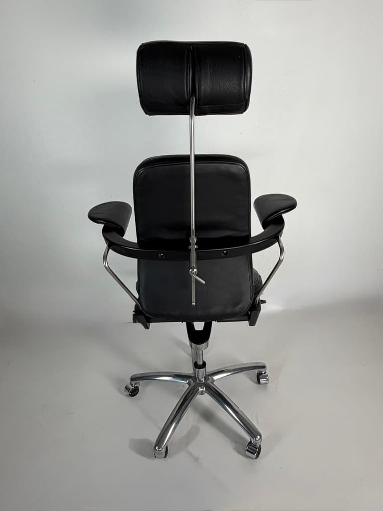 Swivel Chair Sonet, black natural leather, silver aluminium, Denmark, 1980s. - 365733