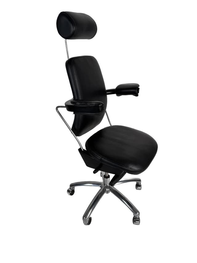 Swivel Chair Sonet, black natural leather, silver aluminium, Denmark, 1980s. - DIMENSION