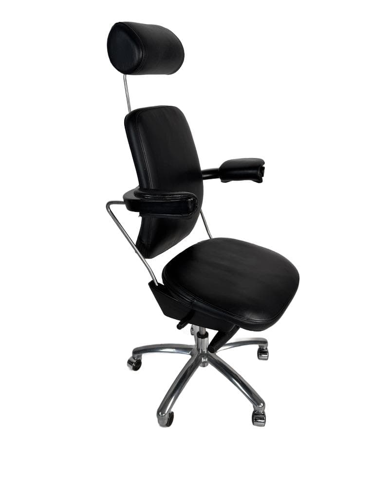 Swivel Chair Sonet, black natural leather, silver aluminium, Denmark, 1980s.