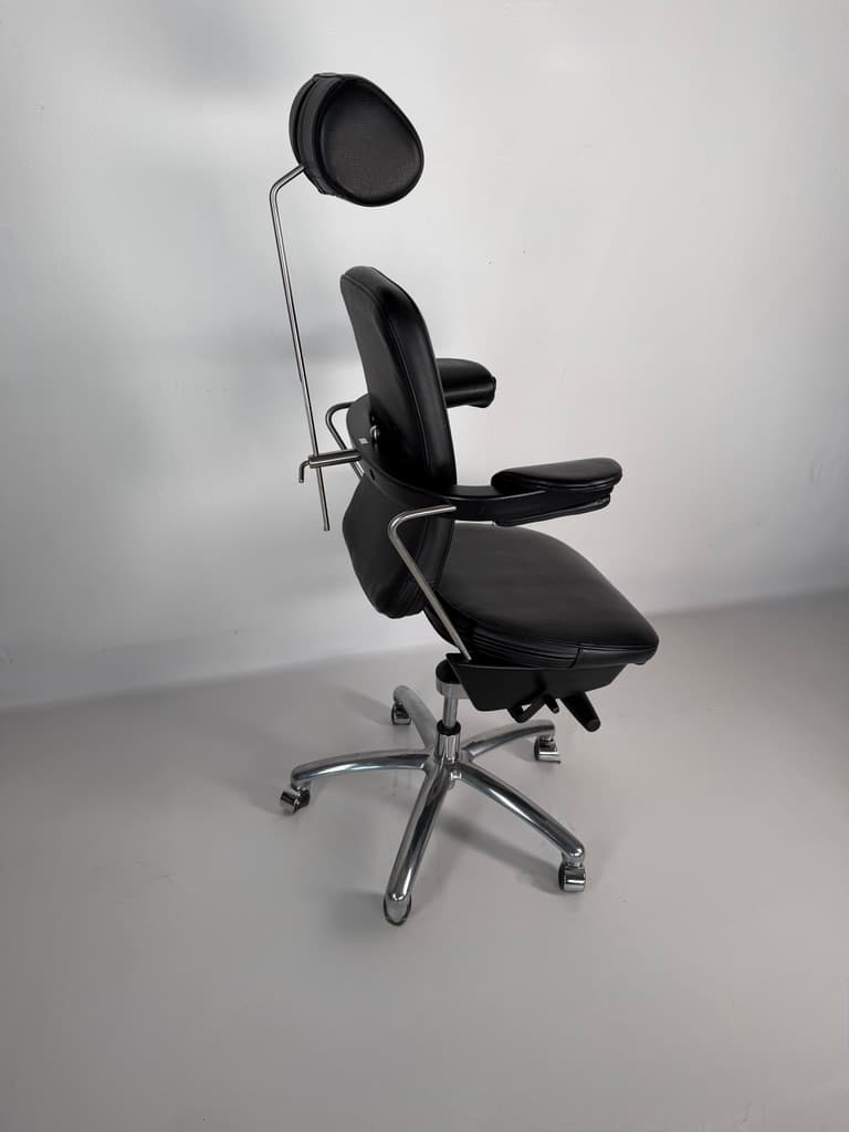 Swivel Chair Sonet, black natural leather, silver aluminium, Denmark, 1980s. - 365728