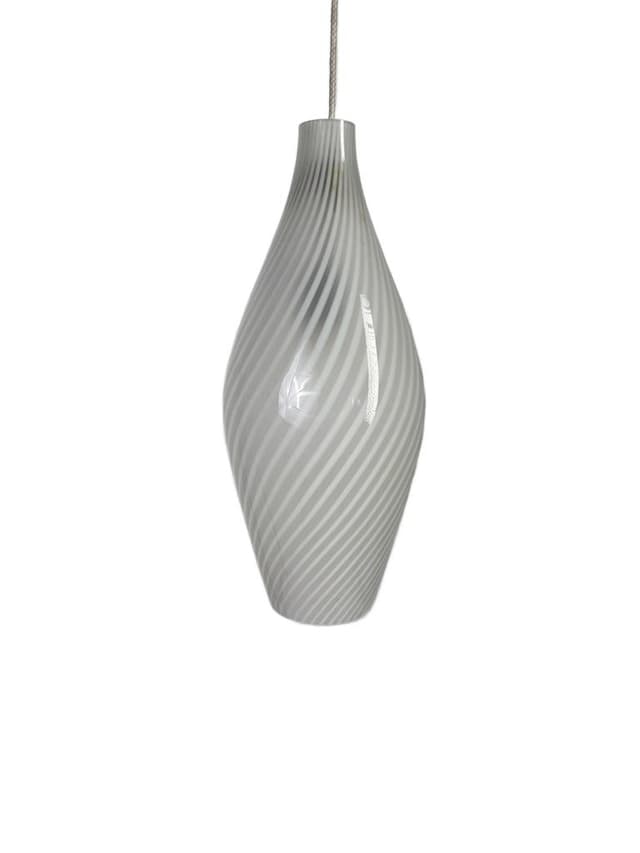 Pendant Lamp Murano Swirl, white grey transparent glass, Italy, 1970s. - DIMENSION