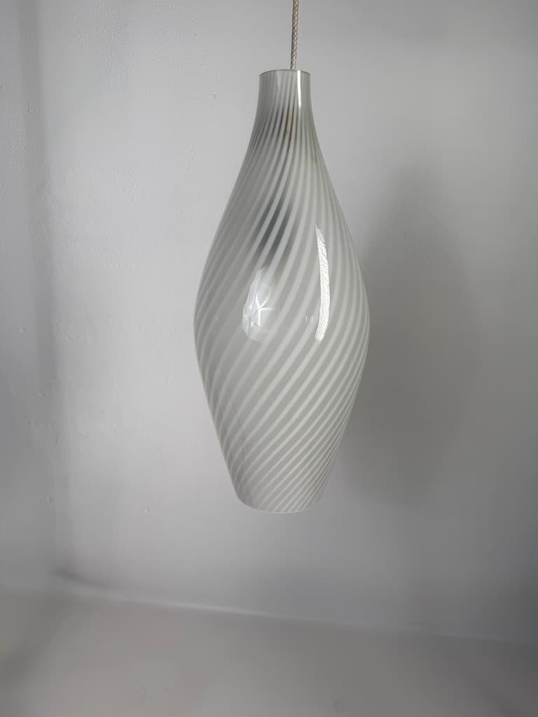 Pendant Lamp Murano Swirl, white grey transparent glass, Italy, 1970s. - 365752