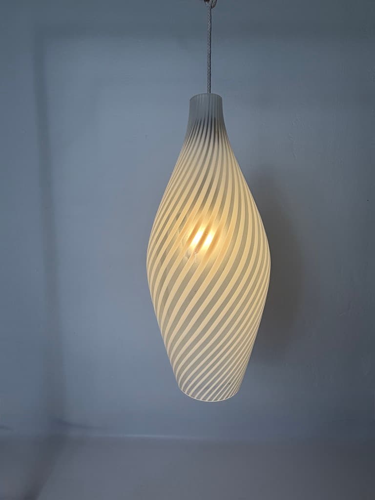 Pendant Lamp Murano Swirl, white grey transparent glass, Italy, 1970s. - 365751