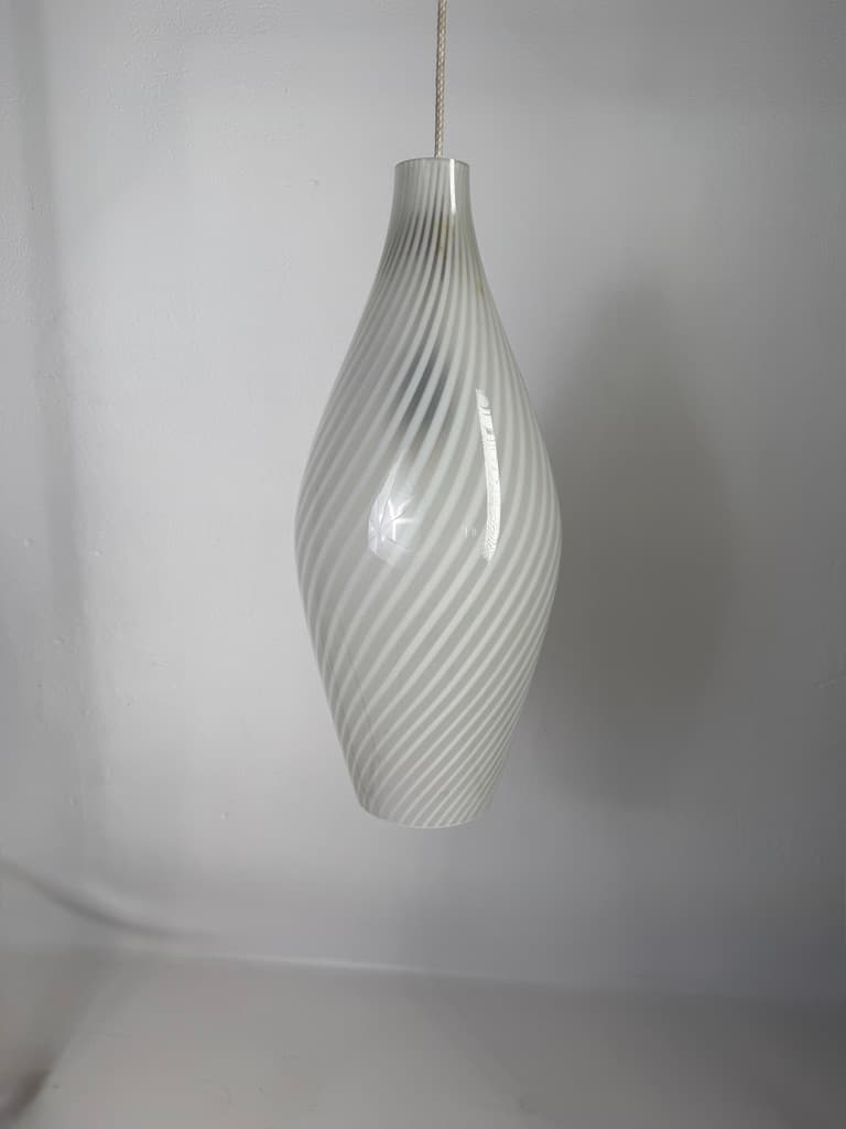 Pendant Lamp Murano Swirl, white grey transparent glass, Italy, 1970s. - 365749