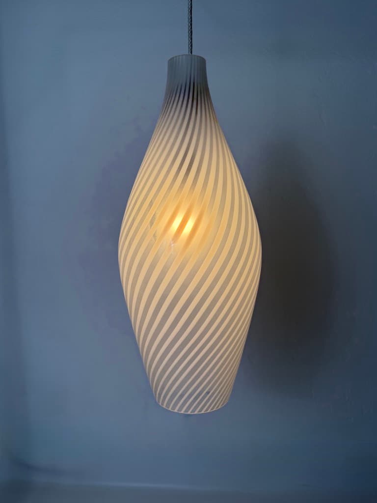 Pendant Lamp Murano Swirl, white grey transparent glass, Italy, 1970s. - 365746