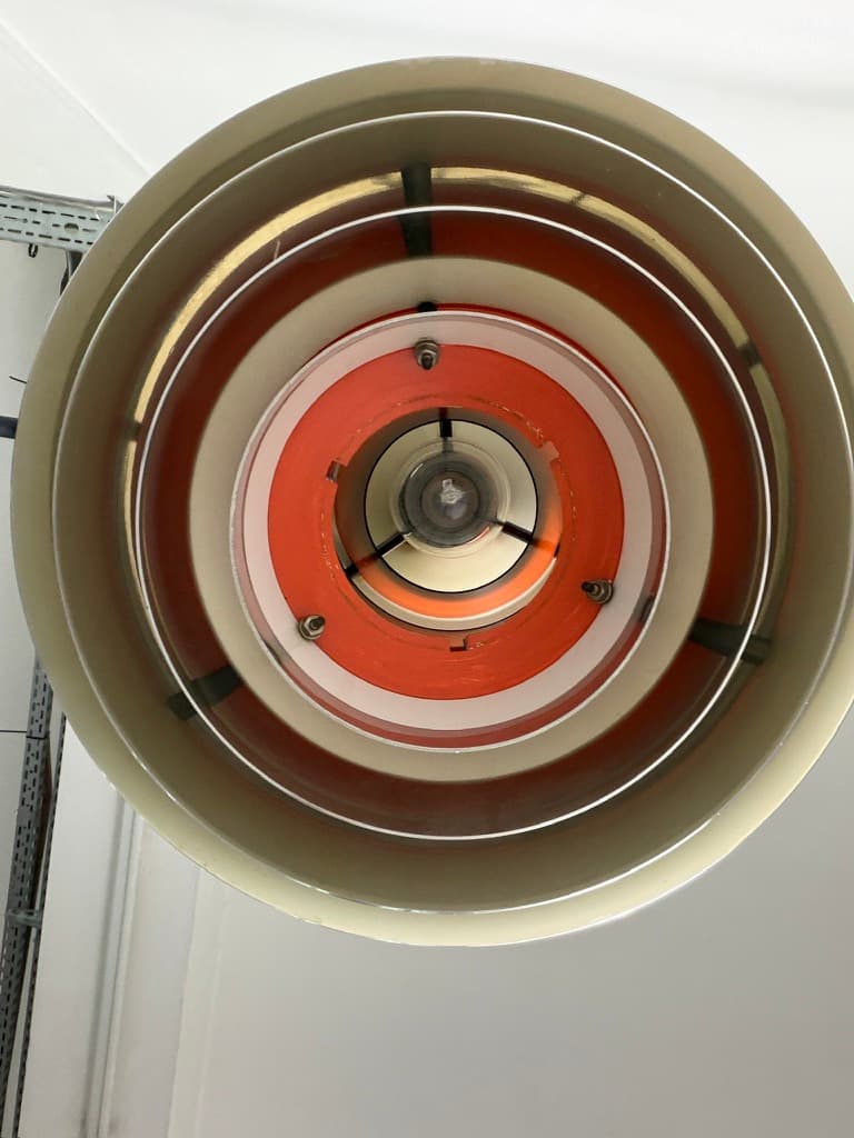 Pendant lamp PH Kontrast, silver orange white aluminium, by P. Henningsen, Louis Poulsen, Denmark, 1960s. - 365765