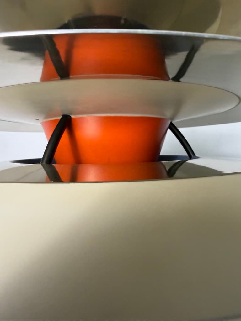 Pendant lamp PH Kontrast, silver orange white aluminium, by P. Henningsen, Louis Poulsen, Denmark, 1960s. - 365762
