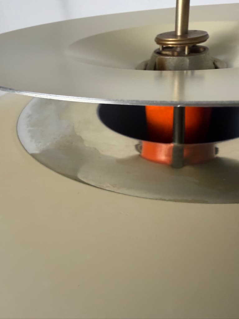 Pendant lamp PH Kontrast, silver orange white aluminium, by P. Henningsen, Louis Poulsen, Denmark, 1960s. - 365767