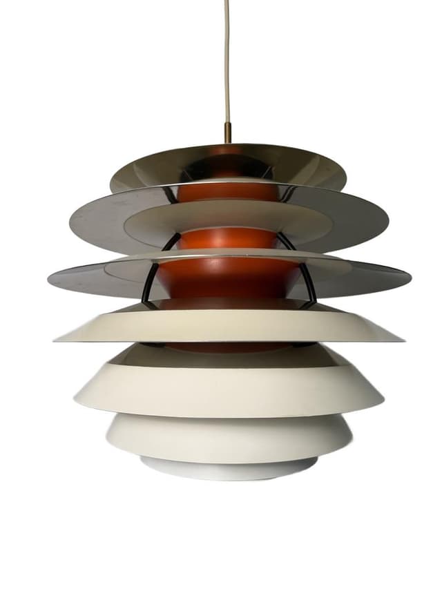 Pendant lamp PH Kontrast, silver orange white aluminium, by P. Henningsen, Louis Poulsen, Denmark, 1960s. - DIMENSION