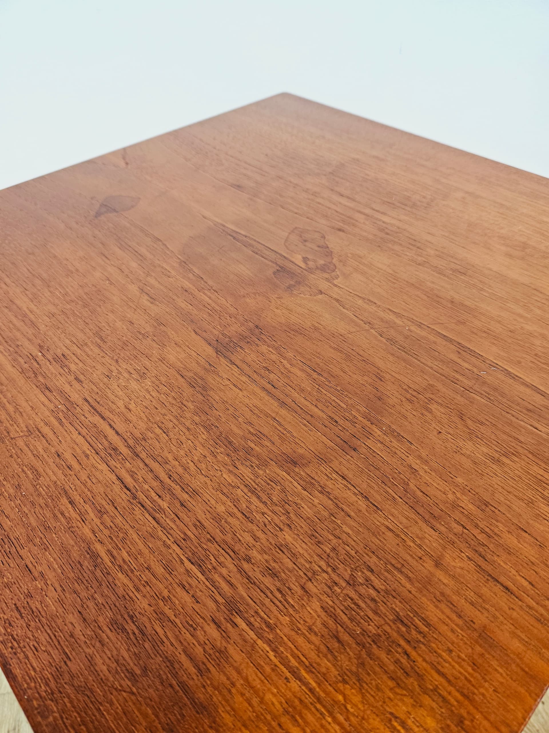 Sewing table, brown teak, black faux leather, Denmark, 1960s. - 365787