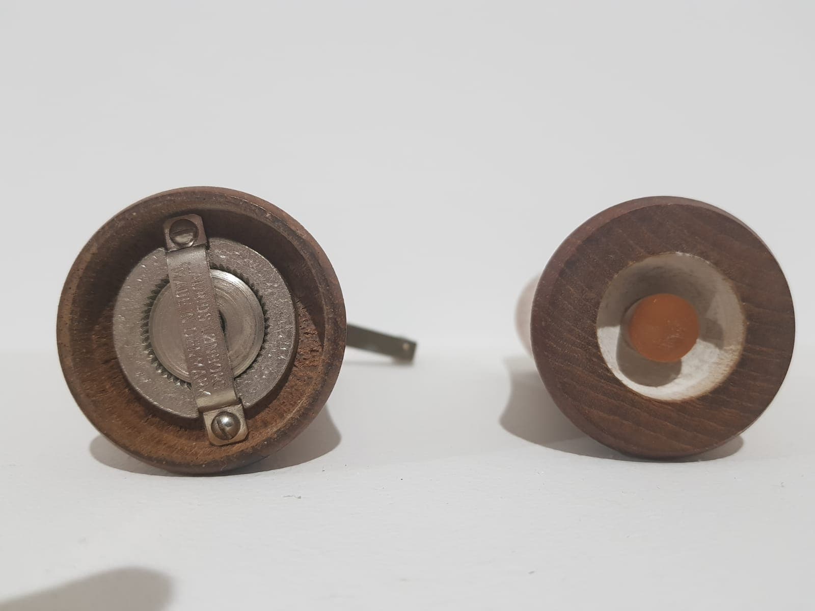 Salt and pepper set, brown teak, silver metal, by L. Lønborg, Denmark, 1960s. - 365812
