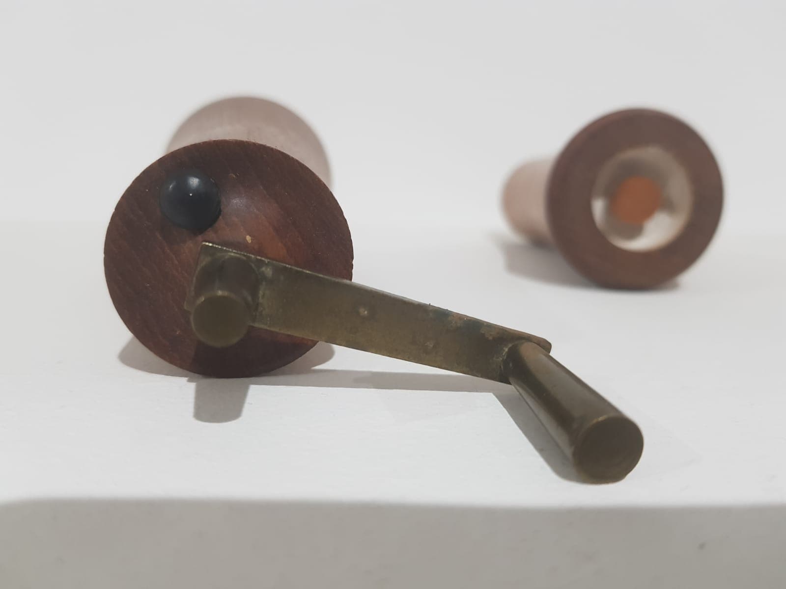 Salt and pepper set, brown teak, silver metal, by L. Lønborg, Denmark, 1960s. - 365809