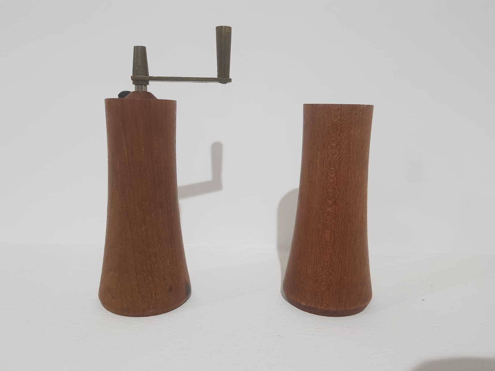Salt and pepper set, brown teak, silver metal, by L. Lønborg, Denmark, 1960s. - 365810