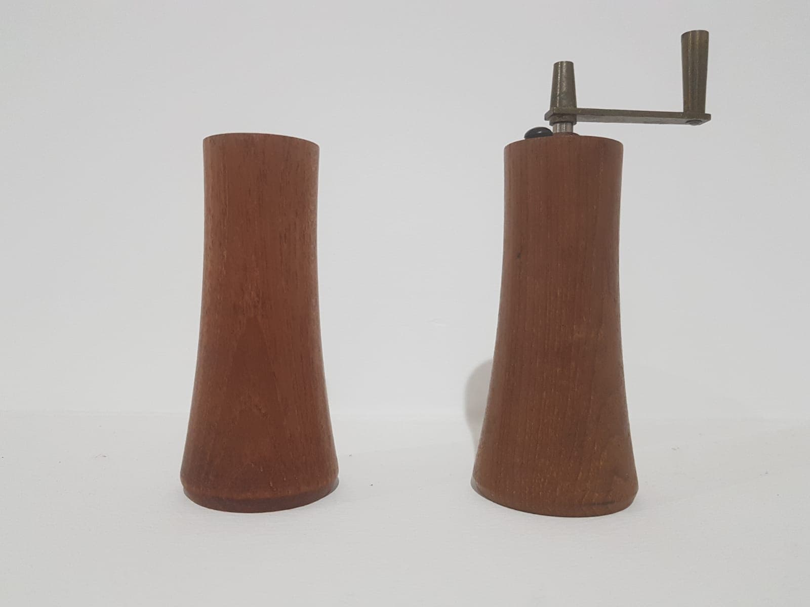 Salt and pepper set, brown teak, silver metal, by L. Lønborg, Denmark, 1960s. - 365808