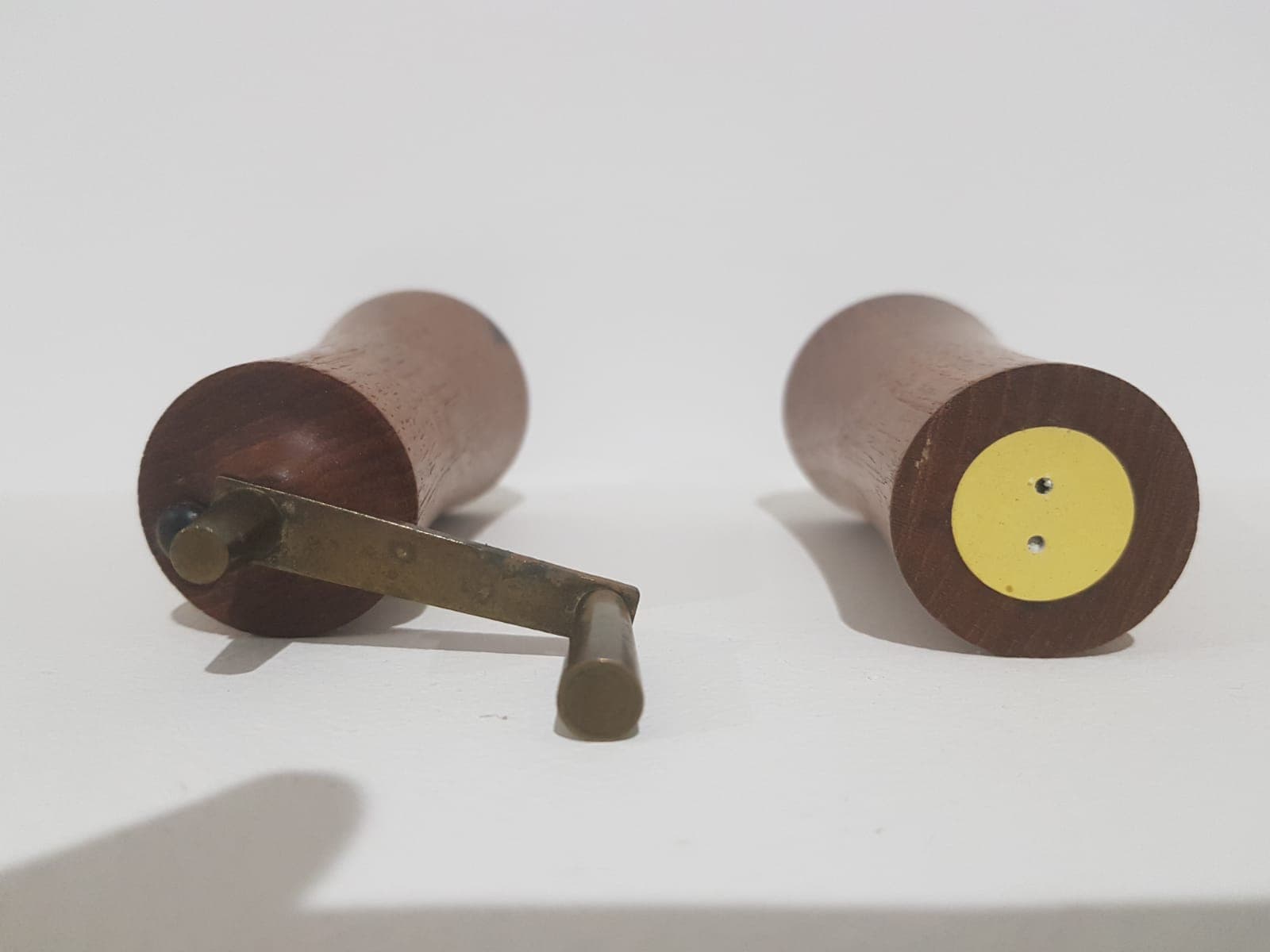 Salt and pepper set, brown teak, silver metal, by L. Lønborg, Denmark, 1960s. - 365811