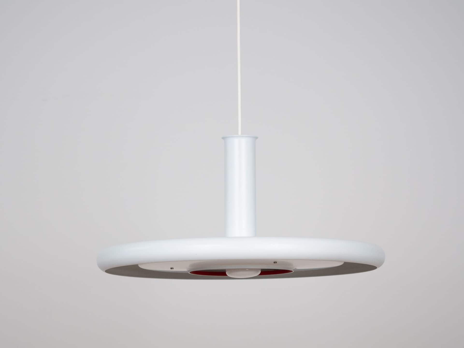 Pendant lamp Optima, white, metal, by H. Due, Fog & Mørup, Denmark, 1970s. - 365874