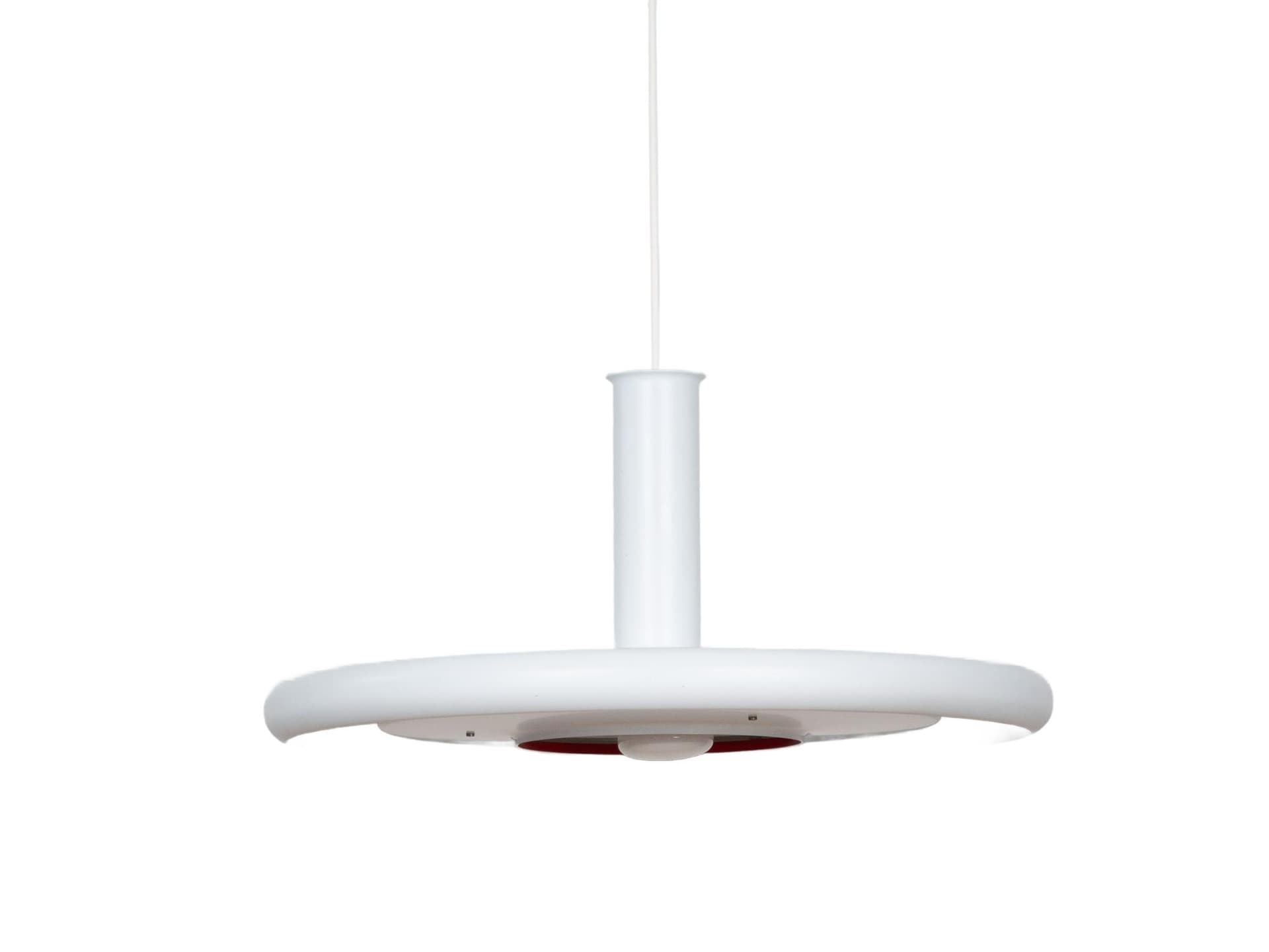 Pendant lamp Optima, white, metal, by H. Due, Fog & Mørup, Denmark, 1970s.