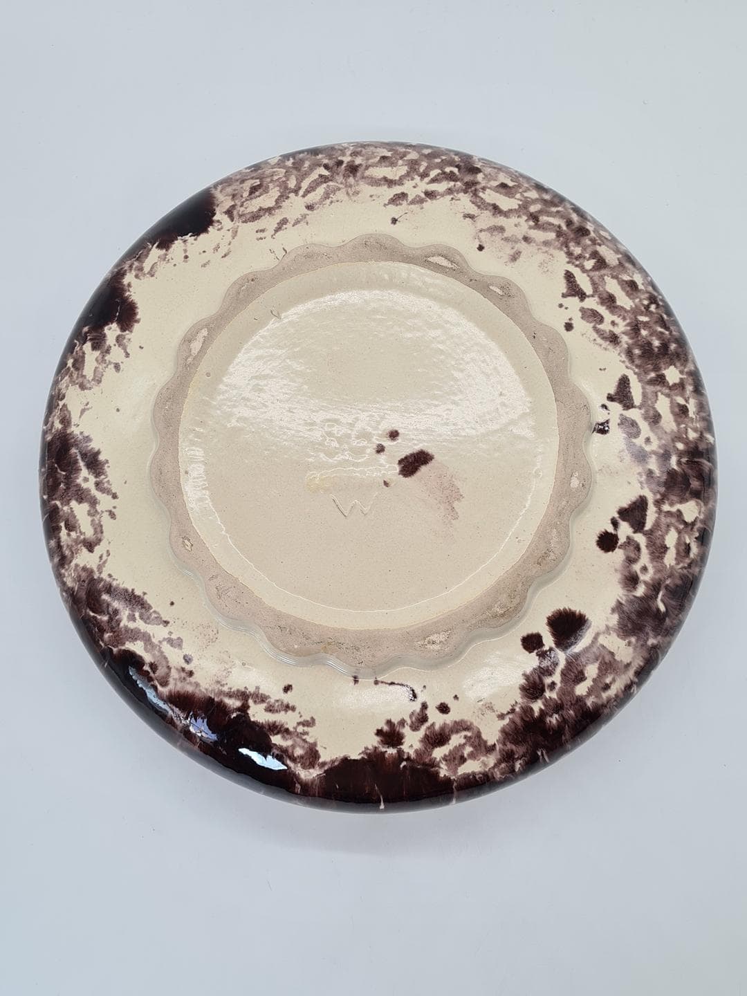 Decorative plate, brown cream green orange yellow, ceramic, Jasba Keramik, Germany, 1960s. - 365964