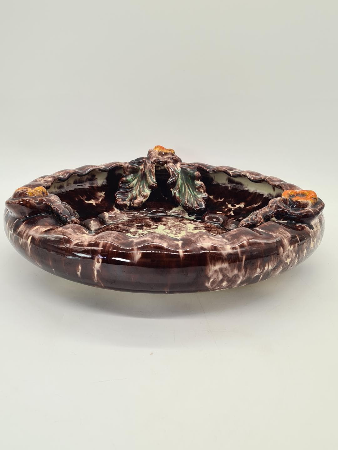 Decorative plate, brown cream green orange yellow, ceramic, Jasba Keramik, Germany, 1960s. - 365972