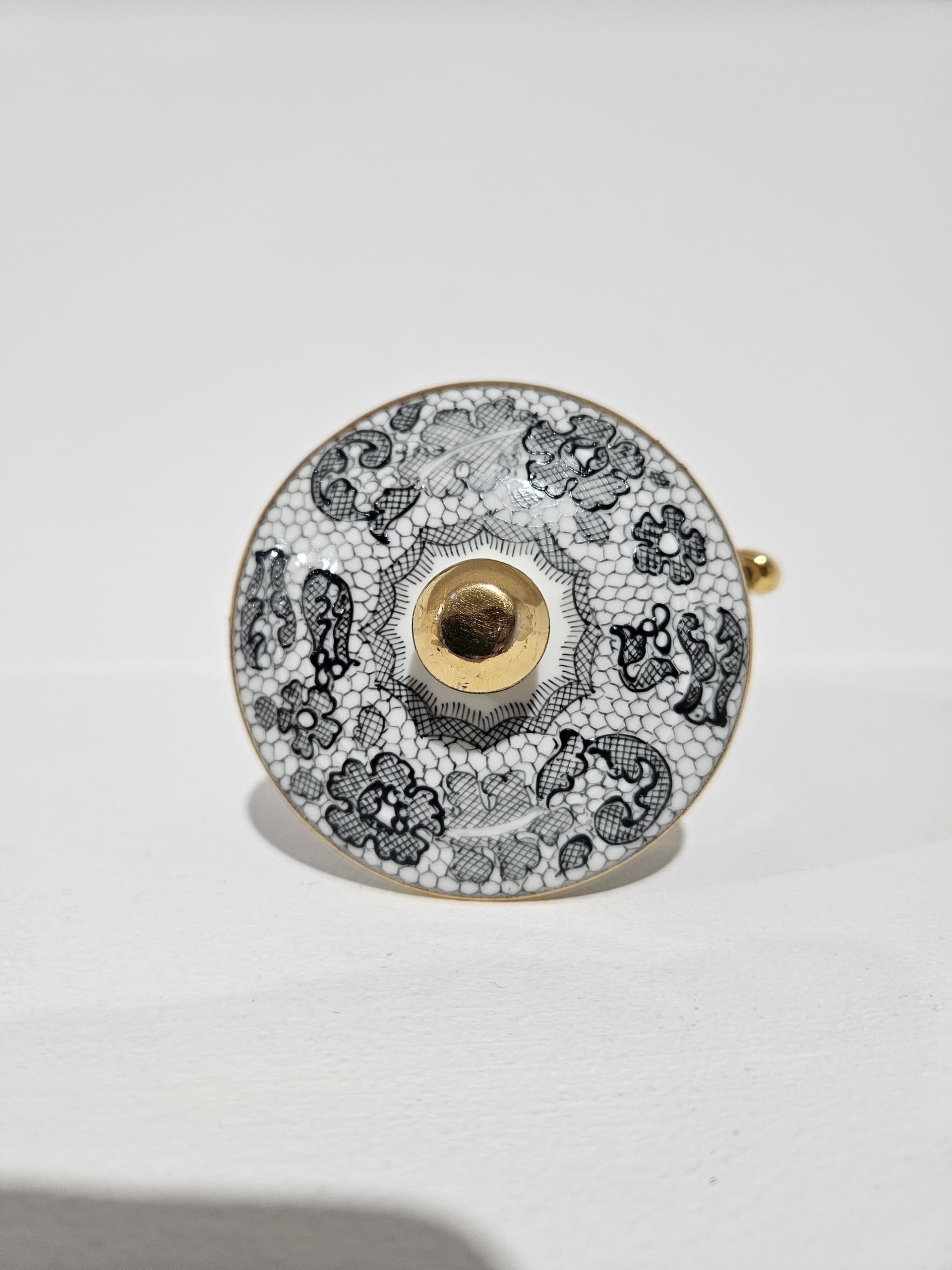 Sugar Bowl Limoges Marcel Rochas, white black gold, porcelain gilt, Tallec, France, 1950s - 366083