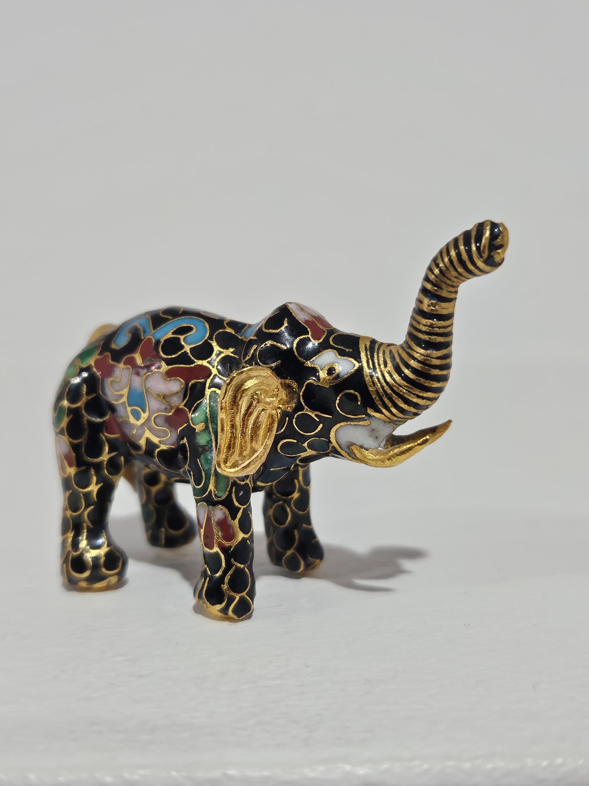 Figurine Elephant Cloisonné, black enamel, metal, Sri Lanka, 1980s - 366156