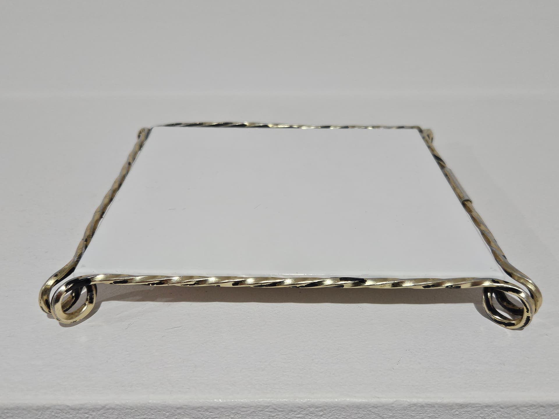 Trivet, white ceramic, golden brass, Germany, 1980s. - 366162