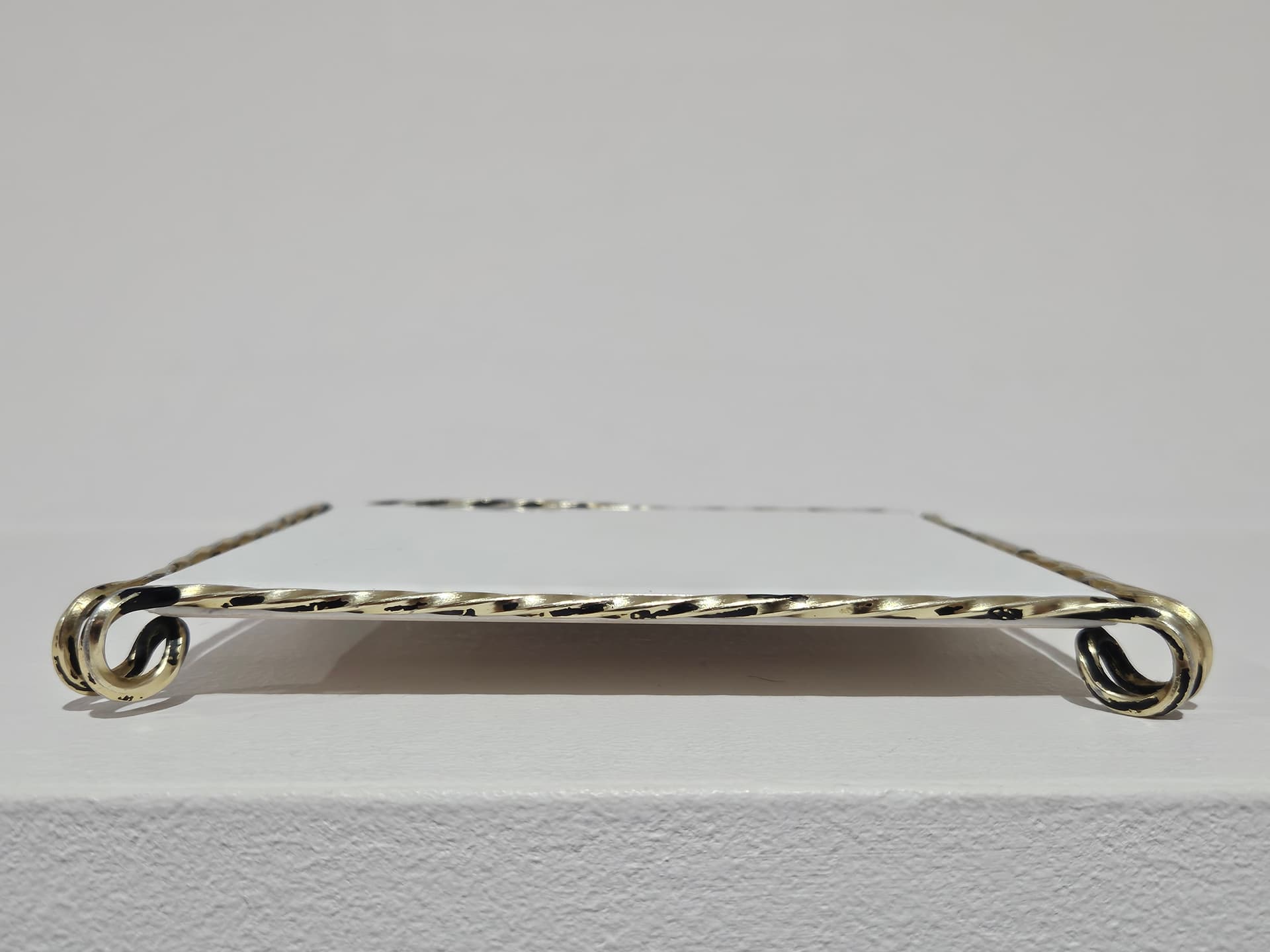 Trivet, white ceramic, golden brass, Germany, 1980s. - 366158
