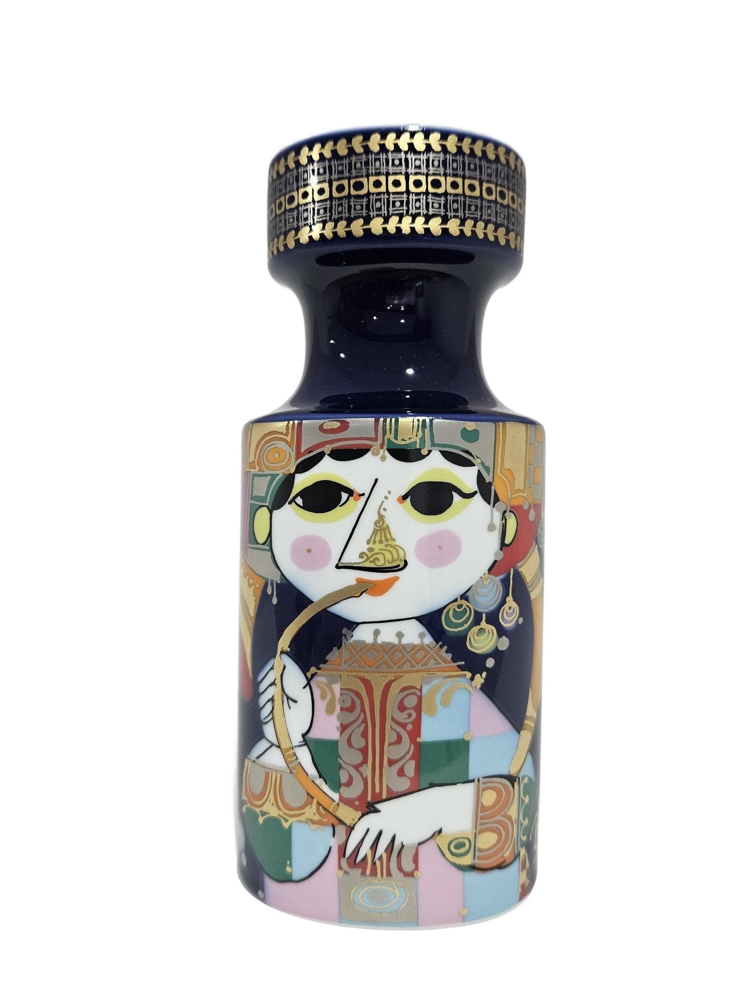 Candlestick 1001 Nights, painted and gilded porcelain, by B. Wiinblad, Rosenthal Studio-Linie, Germany, 1970s.